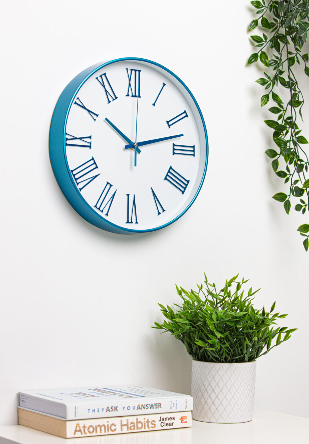 30cm Blue Wall Clock with White Face – Elegant Blue Trim & Roman Numerals –  Clock Universe
